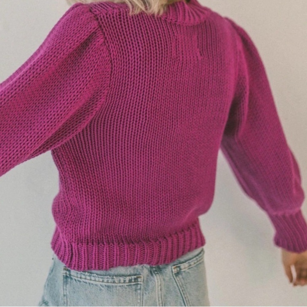 Pistola Gabbie Wild Orchid Puff Sleeve Chunky Knit Sweater (xs) Anthropology - Picture 3 of 11